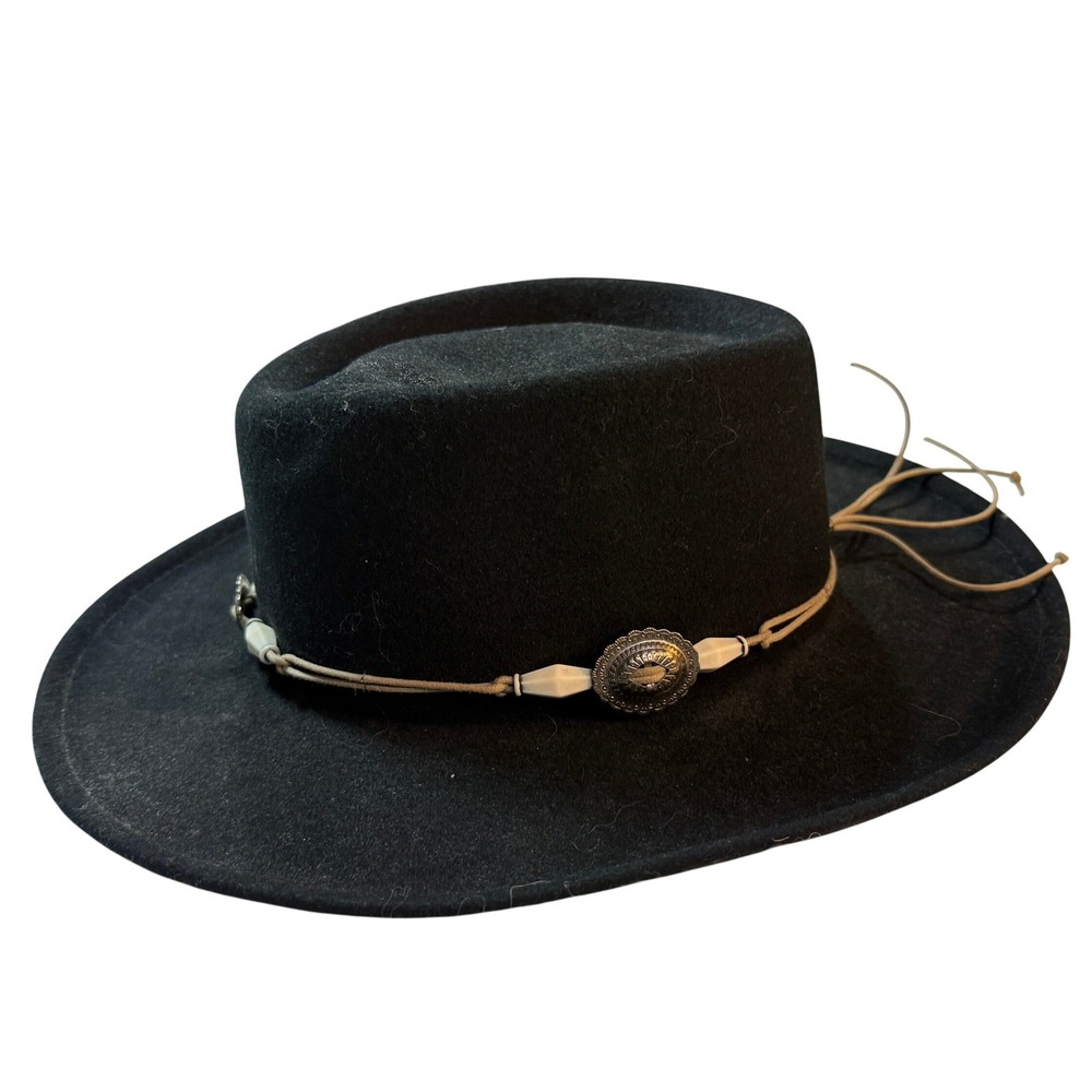Vintage Scala Wool Felt Cowboy Hat Womens Black Concho Bead Western USA Made